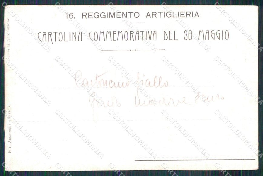 Militari 16° Reggimento Artiglieria Commemorativa 30 Maggio cartolina XB6380 – retro