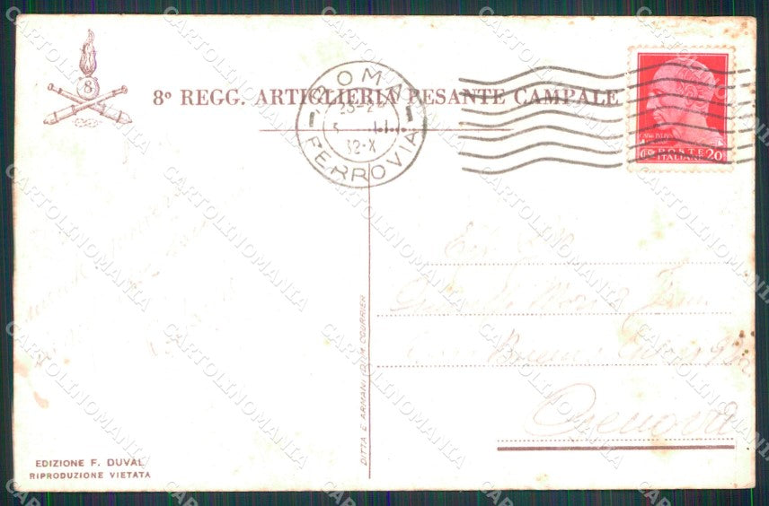 Militari 8° Reggimento Artiglieria Pesante Campale Duval cartolina XB6388 – retro