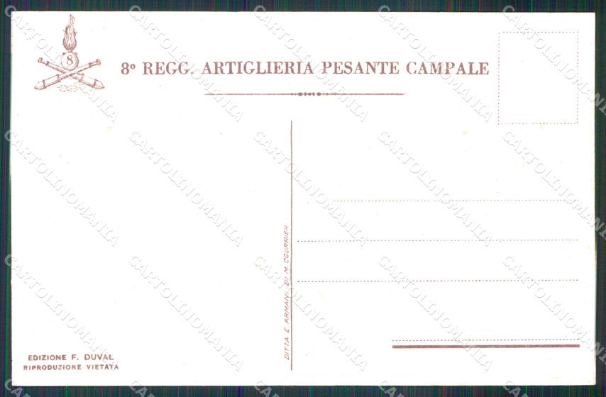 Militari 8° Reggimento Artiglieria Pesante Campale Duval cartolina XB6394 – retro