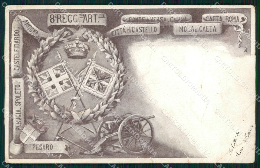 Militari 8° Reggimento Artiglieria PIEGHE RIPARATA cartolina XB6397 – fronte