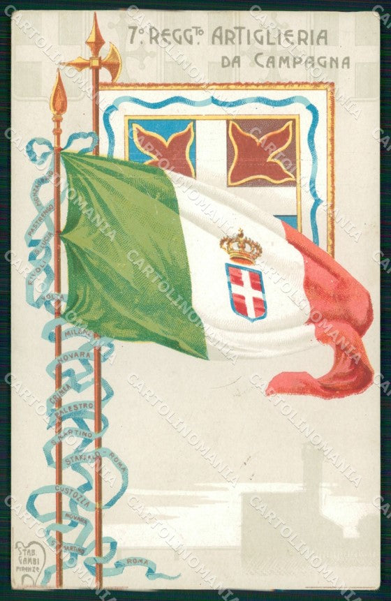 Militari 7° Regg. Artiglieria Campagna Tricolore Pisa PIEGHINE cartolina XB6405 – fronte