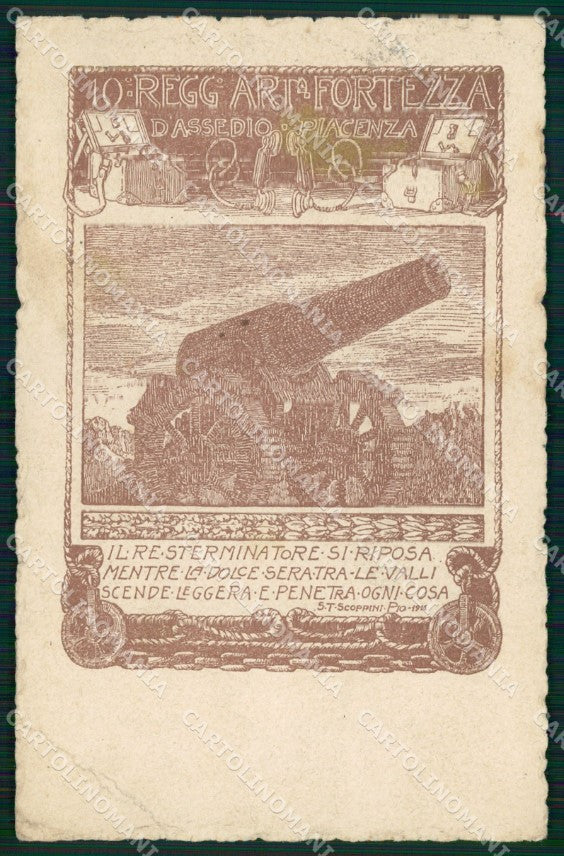 Militari 10° Regg Artiglieria Fortezza Assedio Piacenza PIEGA cartolina XB6461 – fronte