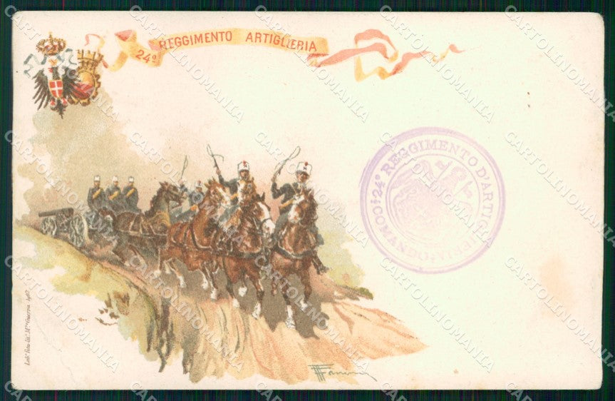 Militari 24° Reggimento Artiglieria PIEGA cartolina XB6495 – fronte