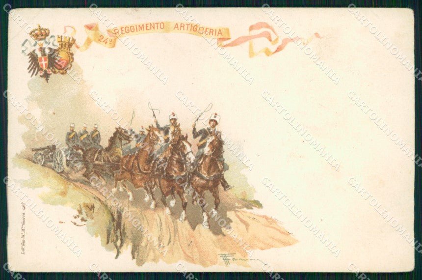 Militari 24° Reggimento Artiglieria PIEGA cartolina XB6499 – fronte