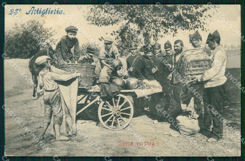 Militari 23° Reggimento Artiglieria Spesa Verdura PIEGHINA cartolina XB6506 – fronte