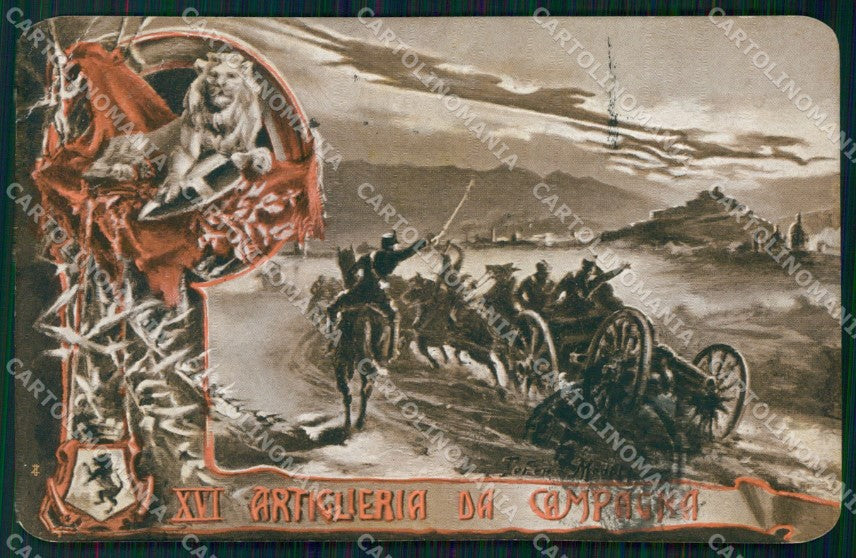 Militari 16° Reggimento Artiglieria da Campagna Brescia PIEGA cartolina XB6515 – fronte