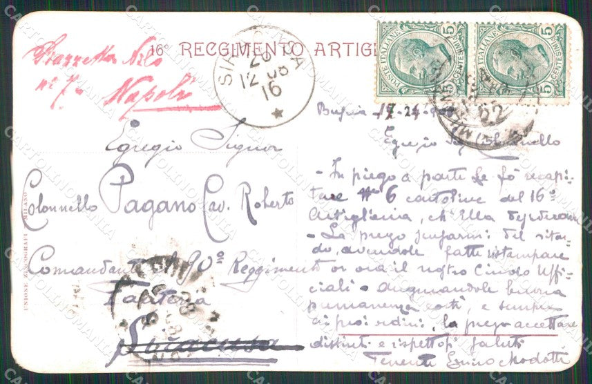 Militari 16° Reggimento Artiglieria da Campagna Brescia PIEGA cartolina XB6515 – retro