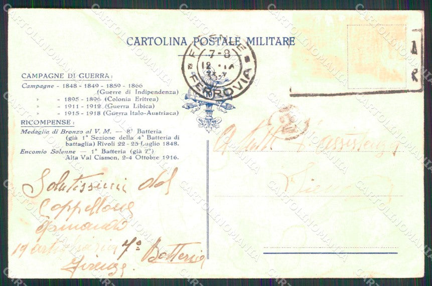 Militari 19° Reggimento Artiglieria da Campagna cartolina XB6516 – retro