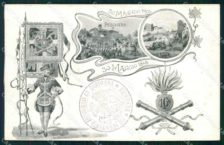 Militari 16° Reggimento Artiglieria da Campagna Peschiera Goito cartolina XB6518 – fronte
