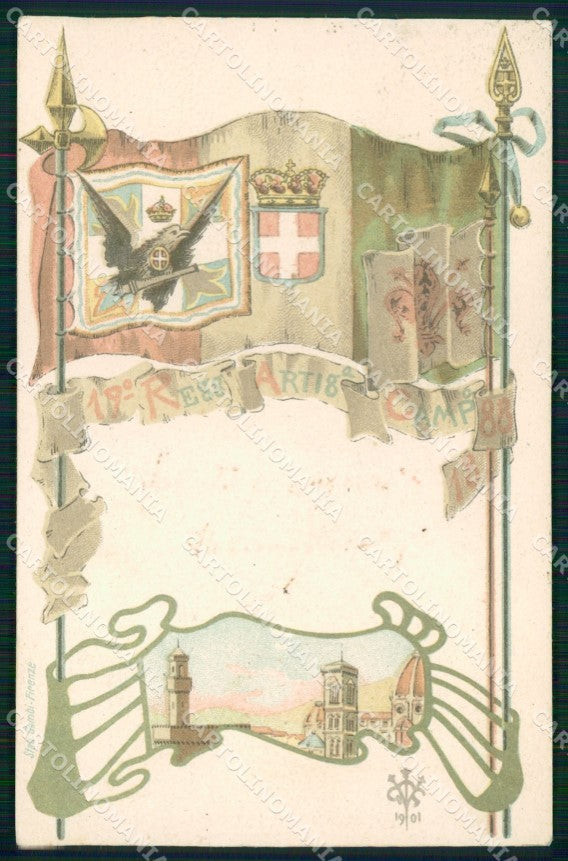Militari 19° Reggimento Artiglieria Firenze ABRASA cartolina XB6521 – fronte