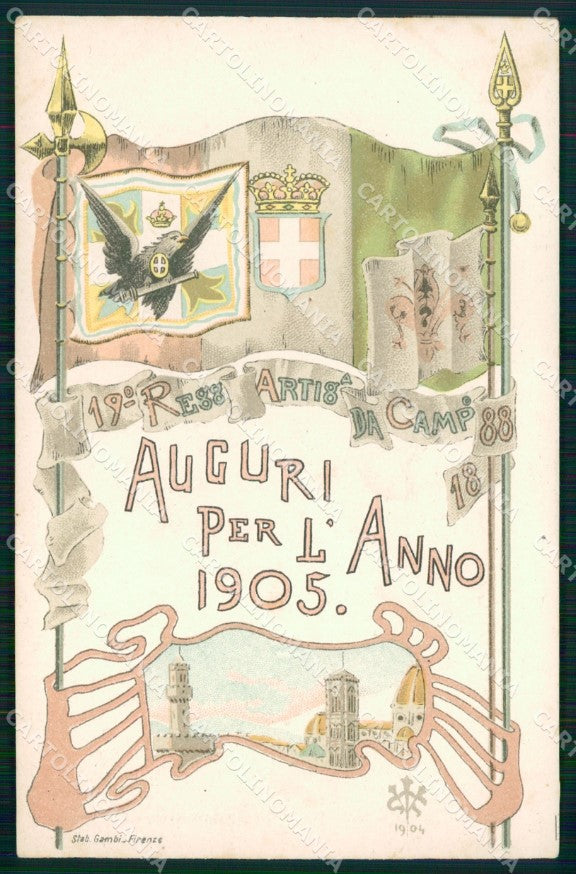 Militari 19° Reggimento Artiglieria Firenze 1905 cartolina XB6523 – fronte