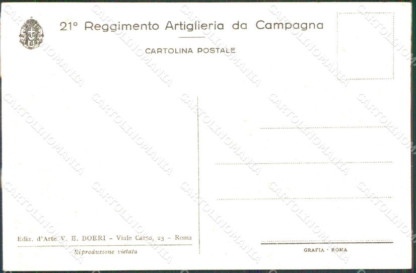 Militari 21° Reggimento Artiglieria da Campagna Boeri cartolina XB6560 – retro