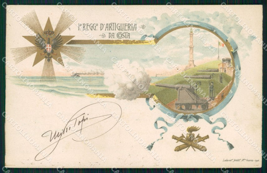 Militari 1° Reggimento Artiglieria da Costa Genova cartolina XB6599 – fronte