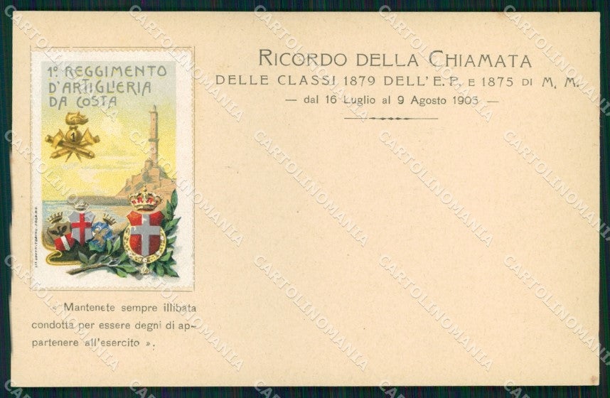 Militari 1° Regg Artiglieria da Costa Genova Ricordo Chiamata cartolina XB6602 – fronte