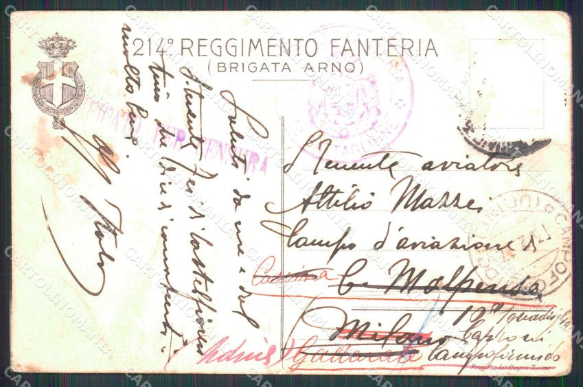 Militari 214° Reggimento Fanteria Brigata Arno PIEGHE ABRASA cartolina XB6726 – retro