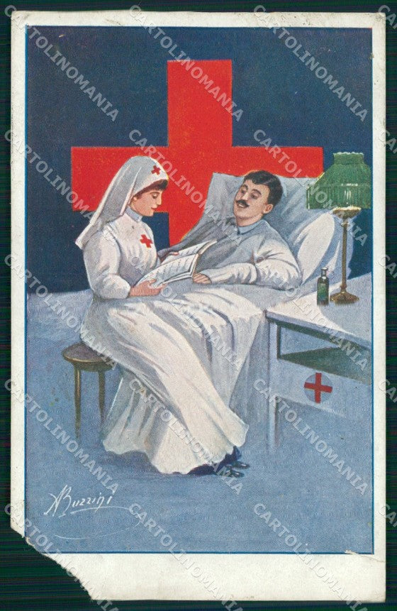 Croce Rossa CRI Infermiera Nurse Soldato Buzzini ANGOLO ROTTO cartolina XB6731 – fronte