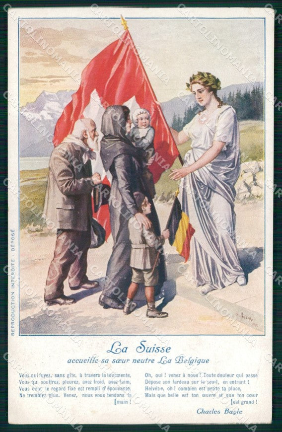 WW1 Propaganda Bandiere Belgio Svizzera Suisse Belgique Flag cartolina XB6733 – fronte