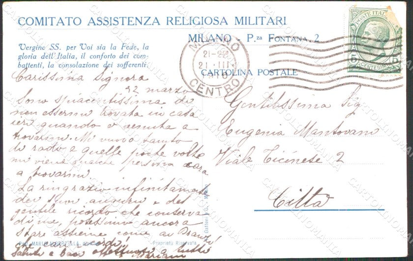 WW1 Propaganda Assistenza Religiosa Militari Milano Albertella cartolina XB6775 – retro