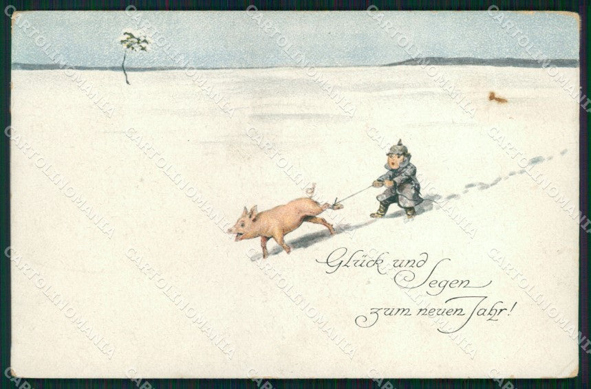 Artist Signed New Year Pig Soldier Boy serie 1507 cartolina XB6776 – fronte