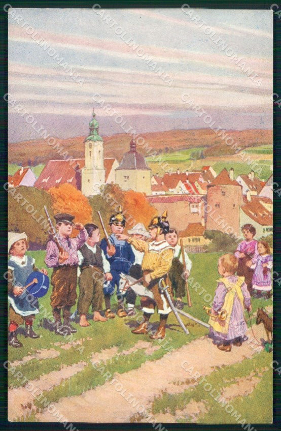 Artist Signed Illustratori Feiertag WWI Propaganda Children cartolina XB6782 – fronte