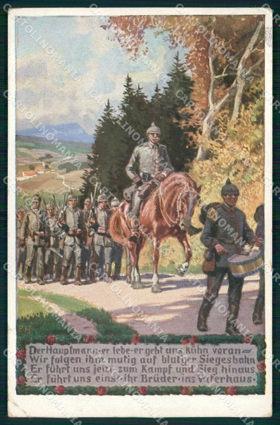 Artist Signed Illustratori Militari Propaganda Paul Hey CREASED cartolina XB6791 – fronte