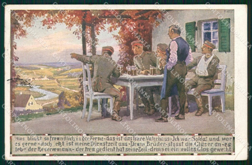 Artist Signed Illustratori Militari Propaganda Paul Hey CREASED cartolina XB6793 – fronte
