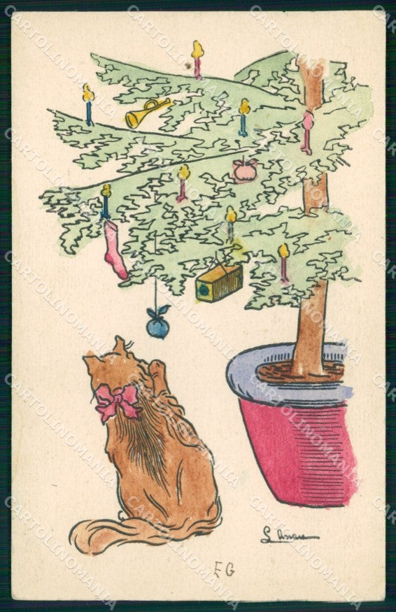 WW1 WWI Propaganda Italiana Assistenza Bambini Natale Gatto cartolina XB6819 – fronte