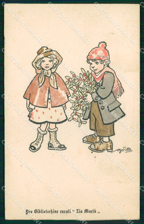 WW1 WWI Propaganda Italiana Assistenza Bambini Golia RIFILATA cartolina XB6828 – fronte