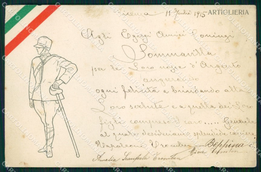 WW1 WWI Propaganda Italiana Tricolore Artiglieria PIEGA ABRASA cartolina XB6872 – fronte