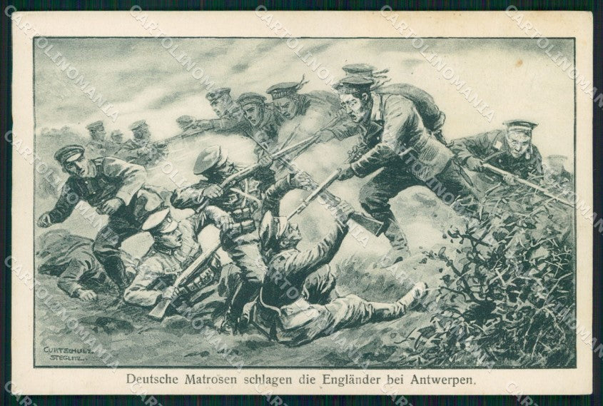 WW1 WWI German Propaganda Anversa Antwerpen Curt Schulz cartolina XB6889 – fronte