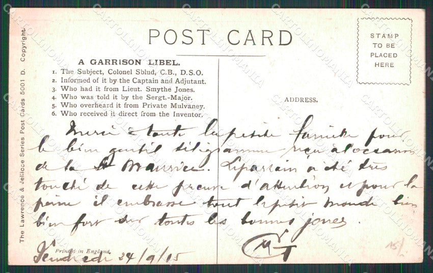WW1 British Propaganda A Garrison Libel Russian Soldier ABRADED cartolina XB6904 – retro