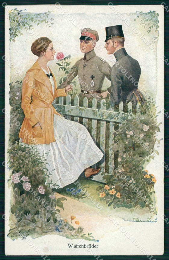 WW1 WWI German Propaganda Lady Soldier Hans Leu cartolina XB6933 – fronte