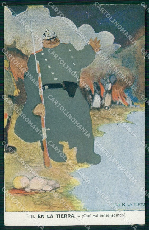 WW1 WWI Propaganda Anti German En la Tierra cartolina XB6941 – fronte
