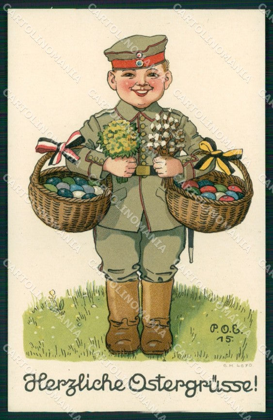 Artist Signed WW1 German Propaganda Easter Ostergrusse P.O.E. cartolina XB6942 – fronte
