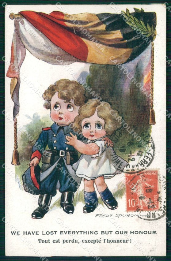 Artist Signed WW1 British Propaganda Children Fred Spurgin 964 cartolina XB6944 – fronte
