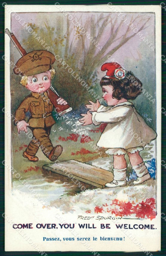 Artist Signed WW1 British Propaganda Children Fred Spurgin 939 cartolina XB6949 – fronte