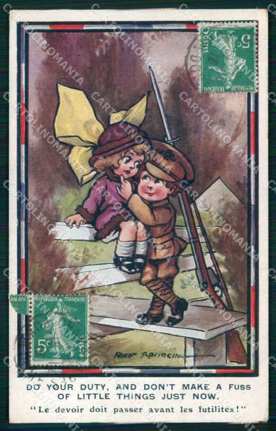 Artist Signed WW1 British Propaganda Children Fred Spurgin 1329 cartolina XB6950 – fronte