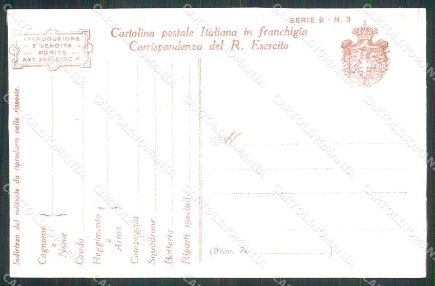 WW1 WWI Propaganda Italiana Franchigia G. Mazzoni cartolina XB6956 – retro