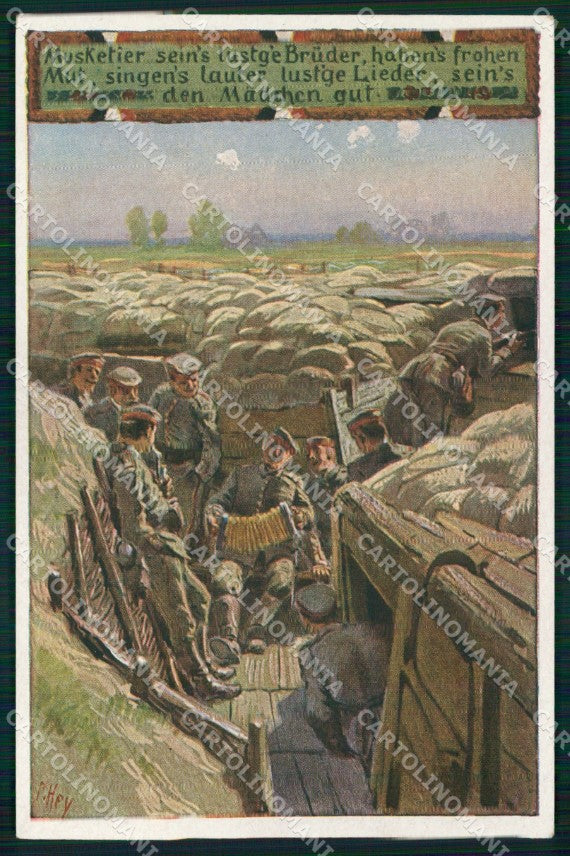 Artist Signed Illustratori Militari WWI Propaganda Paul Hey cartolina XB7000 – fronte