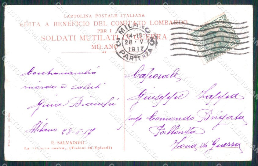 WW1 WWI Propaganda Pro Soldati Mutilati Milano Salvadori cartolina XB7022 – retro
