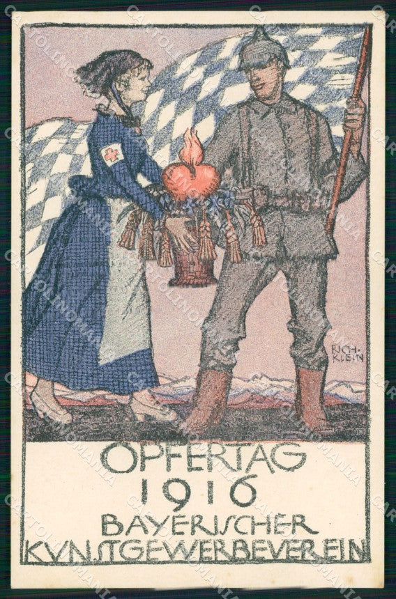 WW1 WWI German Propaganda Rotes Kreuz Soldaten Rich Klein cartolina XB7043 – fronte