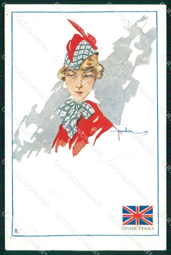 Artist Signed Illustratori Militari WWI Propaganda Lady Golia cartolina XB7062 – fronte