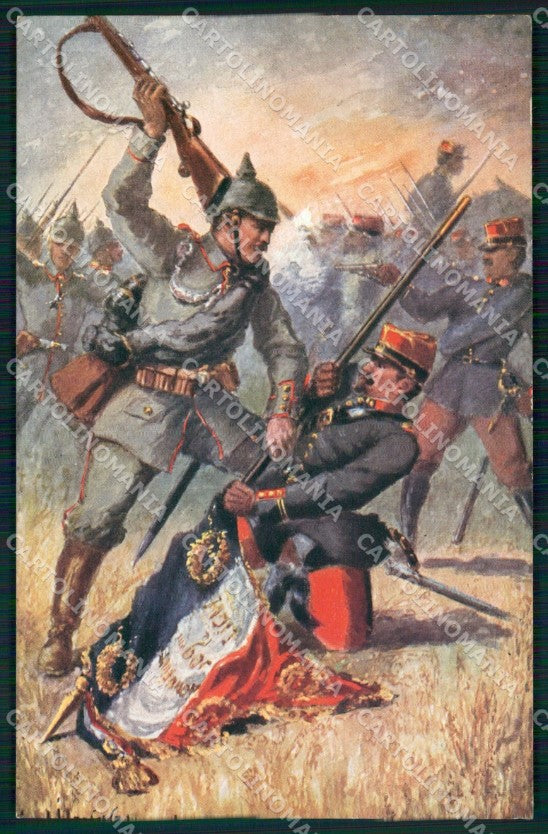 WW1 WWI German Propaganda Soldat Carl Henckel TRIMMED cartolina XB7082 – fronte
