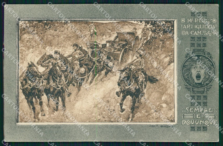 Militari 14° Reggimento Artiglieria da Campagna Bazzero cartolina XB7088 – fronte