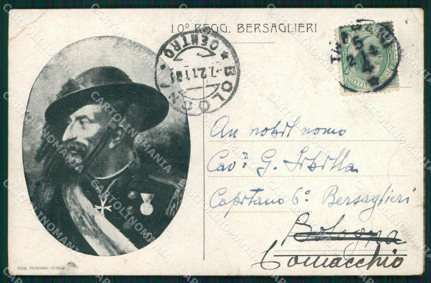 Militari 10° Reggimento Bersaglieri PIEGA cartolina XB7111 – fronte