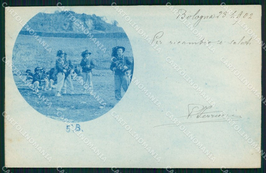 Militari 5° Reggimento Bersaglieri Bologna 1902 PIEGA cartolina XB7114 – fronte