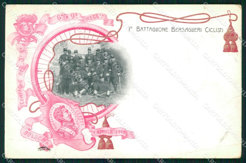 Militari 3° 5° 6° 9° Regg. 1° Batt. Bersaglieri Ciclisti PIEGA cartolina XB7121 – fronte