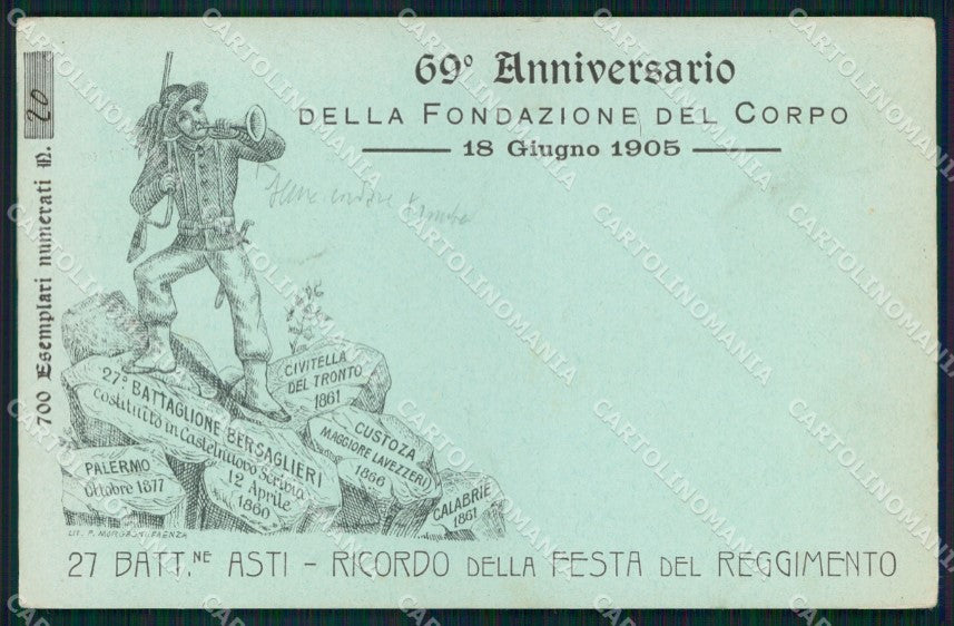 Militari 27° Batt. Bersaglieri Asti 20/700 Castelnuovo Scrivia cartolina XB7139 – fronte