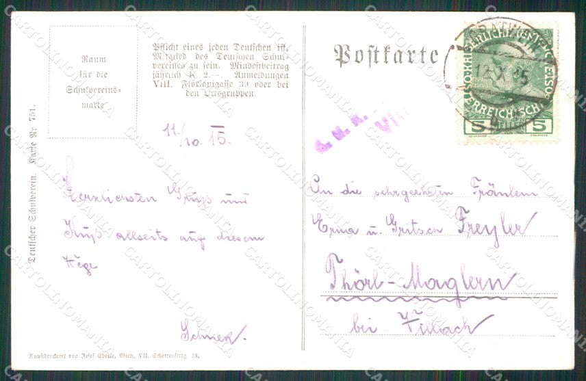 WW1 WWI Austrian Propaganda Deutscher Schulverein 751 cartolina XB7161 – retro
