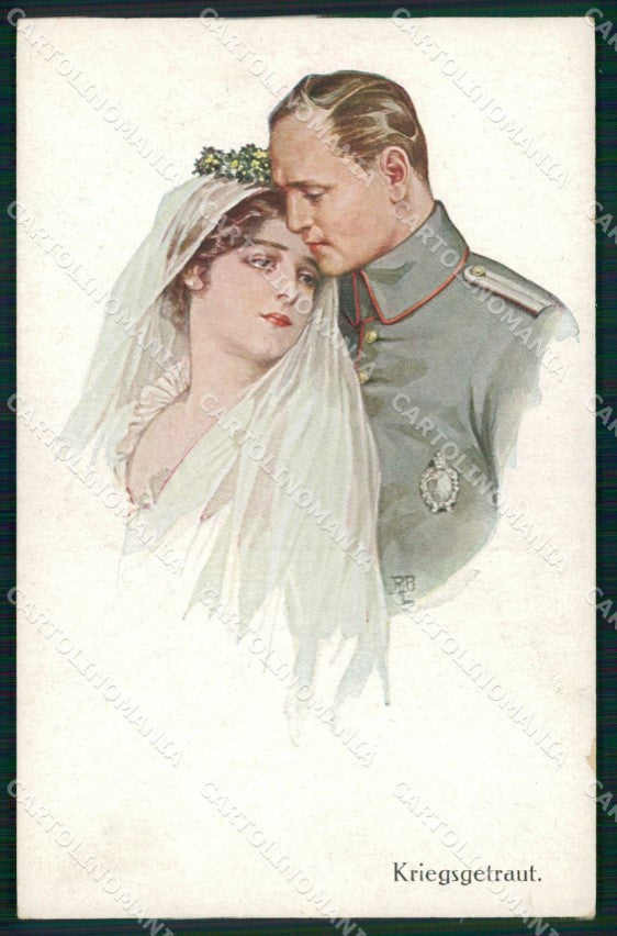 Artist Signed Illustratori Soldier Bride Wedding R L B cartolina XB7197 – fronte